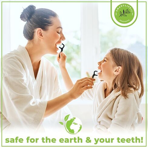 Individually Wrapped Dental Floss Picks - Biodegradable Plastic Free Flosser Handle & Packaging | Natural Toothpick Stick Soft On Gums & Teeth | Eco Friendly, Zero Waste, Organic | Unflavored, 50x in Kuwait