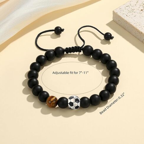 MIXJOY Baseball Basketball Soccer Player Black Beads Bracelet for Grandson Son, Sports Gifts for 6-16 Boys, Birthday Christmas Gifts in Kuwait