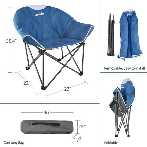 كرسي أريكة للعيش في الهواء الطلق، كرسي أريكة مبطن كبير الحجم مريح وقابل للطي للتخييم والمشي لمسافات طويلة وحقيبة حمل in Kuwait