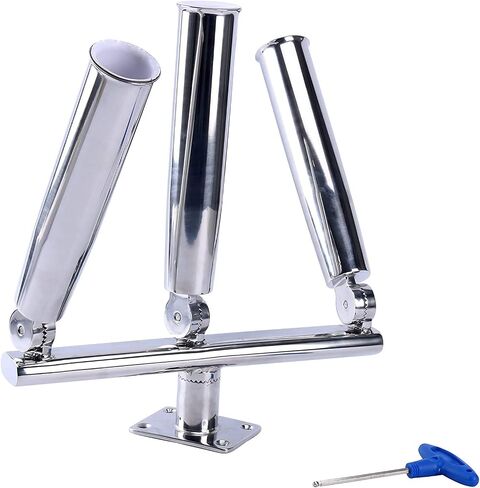 Amarine Made 3 أنبوب فضي مصقول للغاية من الفولاذ المقاوم للصدأ Trident Outrigger حامل قضيب أنيق - حامل قضيب ثلاثي، حامل لصيد الطائرات الورقية 3 قضبان in Saudi Arabia