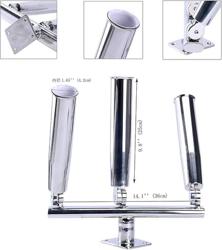 Amarine Made 3 أنبوب فضي مصقول للغاية من الفولاذ المقاوم للصدأ Trident Outrigger حامل قضيب أنيق - حامل قضيب ثلاثي، حامل لصيد الطائرات الورقية 3 قضبان in Saudi Arabia