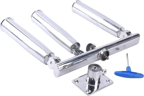 Amarine Made 3 أنبوب فضي مصقول للغاية من الفولاذ المقاوم للصدأ Trident Outrigger حامل قضيب أنيق - حامل قضيب ثلاثي، حامل لصيد الطائرات الورقية 3 قضبان in Saudi Arabia