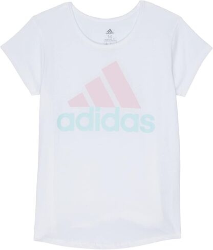 adidas Girls' Short Sleeve Graphic Tee, White with Light Pink, Medium (10/12) in Kuwait