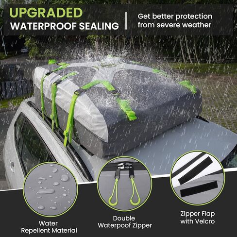Sailnovo Car Roof Bag Cargo Carrier Upgrade Waterproof Cargo Roof Bag for All Vehicles with/Without Roof Rack with Tie-Down Strap,Anti-Slip Mat (Classic Gray-Green, 20 Cubic Feet) in Kuwait