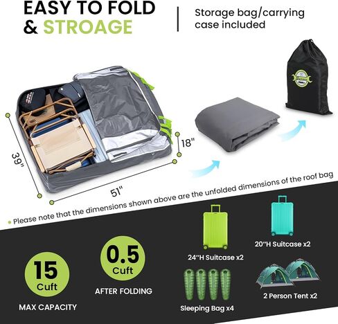 Sailnovo Car Roof Bag Cargo Carrier Upgrade Waterproof Cargo Roof Bag for All Vehicles with/Without Roof Rack with Tie-Down Strap,Anti-Slip Mat (Classic Gray-Green, 20 Cubic Feet) in Kuwait