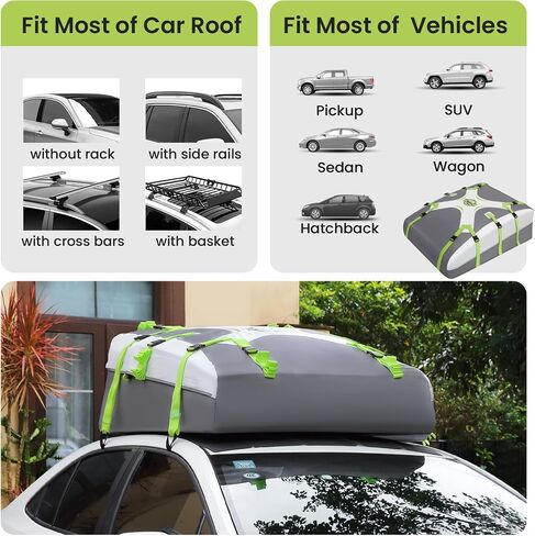 Sailnovo Car Roof Bag Cargo Carrier Upgrade Waterproof Cargo Roof Bag for All Vehicles with/Without Roof Rack with Tie-Down Strap,Anti-Slip Mat (Classic Gray-Green, 20 Cubic Feet) in Kuwait