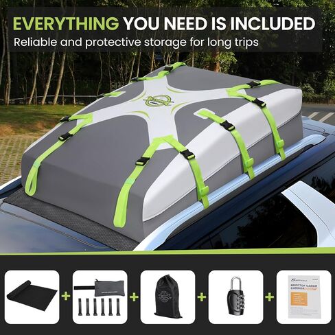 Sailnovo Car Roof Bag Cargo Carrier Upgrade Waterproof Cargo Roof Bag for All Vehicles with/Without Roof Rack with Tie-Down Strap,Anti-Slip Mat (Classic Gray-Green, 20 Cubic Feet) in Kuwait