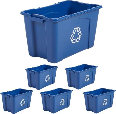 Rubbermaid Commercial Products Recycling Bin/Box, 14-Gallon, Blue Stackable Storage Container for Paper/Packaging in Garage/Home/Office/School, Pack of 6 in Kuwait