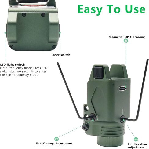 Gun Laser Sight Flashlight Combo，Green Laser with Tactical 600 Lumen Flashlight, USB Rechargeable,Compact Rail Mount for Handgun Picatinny Rail (Green Laser) in Saudi Arabia