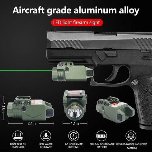 Gun Laser Sight Flashlight Combo，Green Laser with Tactical 600 Lumen Flashlight, USB Rechargeable,Compact Rail Mount for Handgun Picatinny Rail (Green Laser) in Saudi Arabia