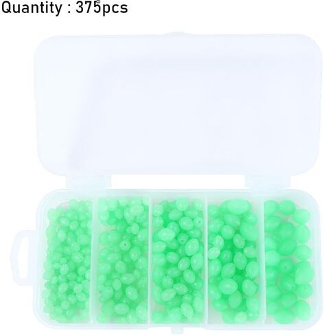 375 PCS Fishing Beads, Luminous Glowing Beads Multi Size Oval Round Shaped Glow Eggs Fishing Baits Floating Tools Fishing Tackles for Fishing(Green) in Saudi Arabia