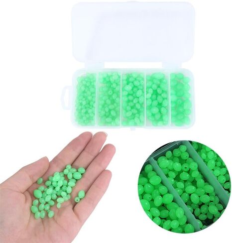 375 PCS Fishing Beads, Luminous Glowing Beads Multi Size Oval Round Shaped Glow Eggs Fishing Baits Floating Tools Fishing Tackles for Fishing(Green) in Saudi Arabia