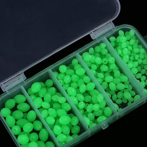 375 PCS Fishing Beads, Luminous Glowing Beads Multi Size Oval Round Shaped Glow Eggs Fishing Baits Floating Tools Fishing Tackles for Fishing(Green) in Saudi Arabia