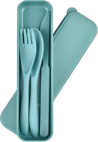 4 Set Reusable Utensils Set with Case, Travel Utensils with Case, Reusable Plastic Spoons and Forks Sets for Lunch Box Accessories, Portable Cutlery Set for Kids Adults Picnic Camping Work Use in Saudi Arabia