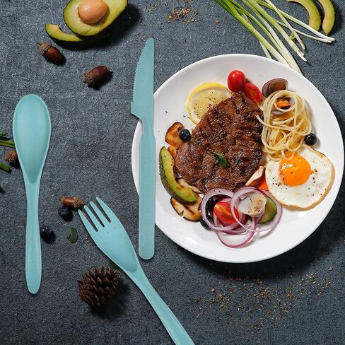 4 Set Reusable Utensils Set with Case, Travel Utensils with Case, Reusable Plastic Spoons and Forks Sets for Lunch Box Accessories, Portable Cutlery Set for Kids Adults Picnic Camping Work Use in Saudi Arabia