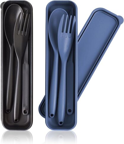 4 Set Reusable Utensils Set with Case, Travel Utensils with Case, Reusable Plastic Spoons and Forks Sets for Lunch Box Accessories, Portable Cutlery Set for Kids Adults Picnic Camping Work Use in Saudi Arabia