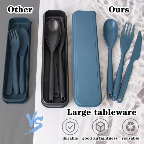 4 Set Reusable Utensils Set with Case, Travel Utensils with Case, Reusable Plastic Spoons and Forks Sets for Lunch Box Accessories, Portable Cutlery Set for Kids Adults Picnic Camping Work Use in Saudi Arabia
