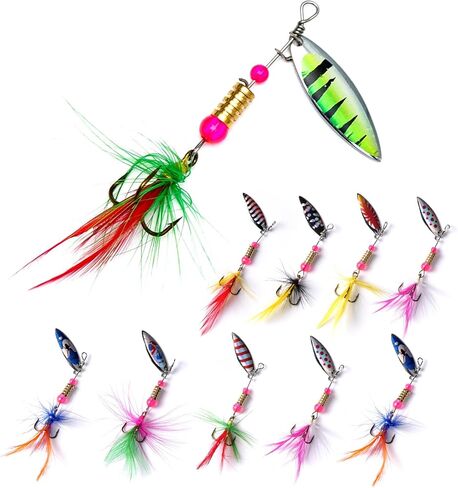 سمك السلمون المرقط السحر الصيد الدوار الطعوم عدة سوط الذيل مقاومة للتآكل النحاس الجسم 10 قطعة صندوق معالجة in Kuwait