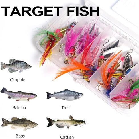 سمك السلمون المرقط السحر الصيد الدوار الطعوم عدة سوط الذيل مقاومة للتآكل النحاس الجسم 10 قطعة صندوق معالجة in Kuwait