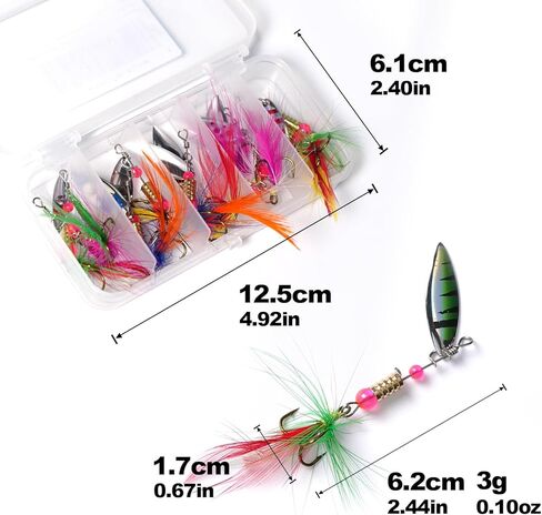 سمك السلمون المرقط السحر الصيد الدوار الطعوم عدة سوط الذيل مقاومة للتآكل النحاس الجسم 10 قطعة صندوق معالجة in Kuwait