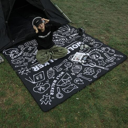 WOLF WALKER Outdoor Picnic Blanket Foldable Waterproof Beach Mat Extra Large Portable Beach Blankets Camping Blanket Machine Washable Outdoor Blanket in Kuwait