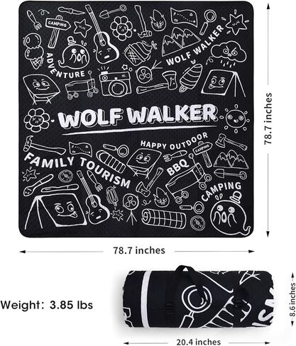 WOLF WALKER Outdoor Picnic Blanket Foldable Waterproof Beach Mat Extra Large Portable Beach Blankets Camping Blanket Machine Washable Outdoor Blanket in Kuwait