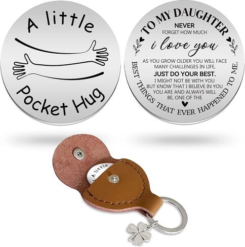 Advivio A Little Pocket Engraved Stainless Steel Pocket Keepsake Token Double Sided Message Engraved and with PU Leather Keychain, Meaningful and Motivational Gift for Son in Saudi Arabia