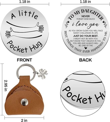 Advivio A Little Pocket Engraved Stainless Steel Pocket Keepsake Token Double Sided Message Engraved and with PU Leather Keychain, Meaningful and Motivational Gift for Son in Saudi Arabia