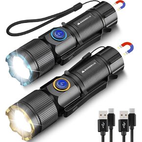 Rechargeable Flashlights High Lumens, Super Bright Small LED Flash Light, 26 Hours Long Lasting, 4 Lighting Modes, Magnetic Zoomable Pocket Flashlight for Emergencies Home Camping (2 Pack)