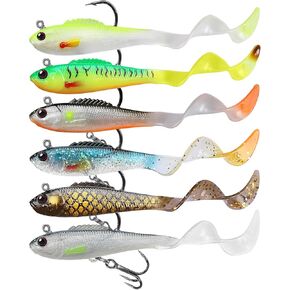 Pre-Rigged Soft Fishing Lures, Curly Tail Swimbait Lures for Bass Fishing, Lifelike Soft Tadpole Swimbait with Spinner for Crappie Trout Fishing，All Season Freshwater Fishing Bait for Warriors