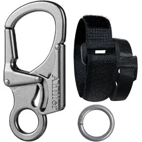 Ahiller Carabiner Keychain Clip Set, 3" Heavy Duty Double Lock Caribina Hook with 2 Hook Loop Tapes, Biker Key Organizer for Men and Women [Gunmetal-1P]
