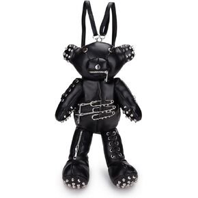 Dolls Kill Tormented Teddy Backpack - Vegan Leather Bag, Spikes and Studs Black