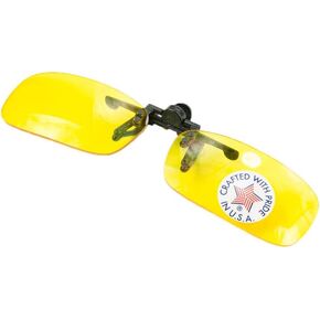 Polycarbonate Metal Clip On Flip Up Yellow Enhanced Driving Sunglass Lenses, True Rectangle, 51mm Wide X 29mm High, 113mm Wide with Bridge