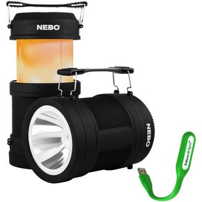 NEBO Big Poppy Rechargeable Lantern Flashlight 6908 Bundle: 300 Lumen Lantern, 120 Lumen spot Light, Flickering Flame Mode, Built-in Power Bank with EdisonBright USB Reading Light