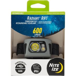 Nite Ize Radiant RH1 PowerSwitch Rechargeable Headlamp - Headlamp with Red Mode for Camping & Hiking - Rechargeable Battery - Hands-Free Light with 6 Modes Plus Lockout - Impact Resistant & IPX4 Rated