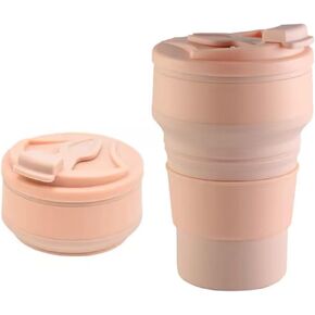 Silicone Collapsible Water Cup for Travel, 500ml/16oz Foldable Coffee Cup with Lid for Camping, Hiking, Outdoor(Pink) in Kuwait