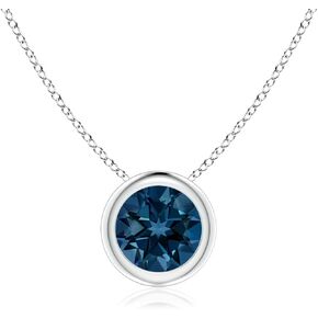 ANGARA Natural London Blue Topaz Solitaire Pendant Necklace for Women, Girls in Sterling Silver Chain (Grade-AA|Size-5mm) | December Birthstone | Jewelry Gift for Her | Wedding | Anniversary in Kuwait