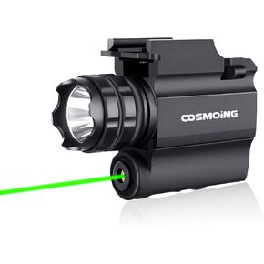 Rail Mounted Green Laser Light Combo, 600 Lumen Strobe Light Laser Sight Gun Flashlight with Quick Release for Pistol Handgun Rifles
