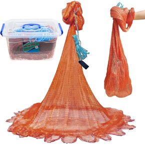 Nylon Multfilament Cast Net, American Style Hand Throwing Fishing Net with Zinc Plated Weights for Saltwater and Freshwater, 3/8 Inches Mesh 4FT