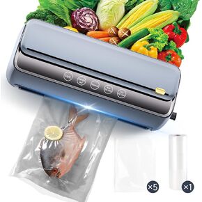 Vacuum Sealer Machine, 85Kpa Full Automatic Food Sealer 7-in-1 Vacuum Food Sealers, High-Speed Continuous Working, 125W, 5 Modes Food Vacuum Sealer with Storage Bags&Roll