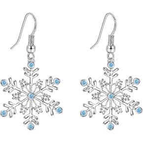 SELOVO Clear Cubic Zirconia Fishhoop Snowflake Earring Hook Dangle Drop Earrings for Woman for Christmas