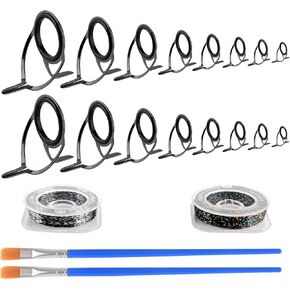 طقم إصلاح قضيب الصيد 16 قطعة 8 أحجام لقضيب الصب الدوار مجموعة العيينة 2 قطعة فرشاة 2 قطعة التفاف الموضوع السيراميك أدلة حلقات استبدال أجزاء إصلاح لقضبان البحر الطعم in Kuwait