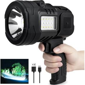 Rechargeable Spotlight Flashlight, 1,000,000 Lumens Super Bright Spot Light with Cob Light & USB Output, Lightweight Handheld Led Spotlight Outdoor for Hunting Boating Camping