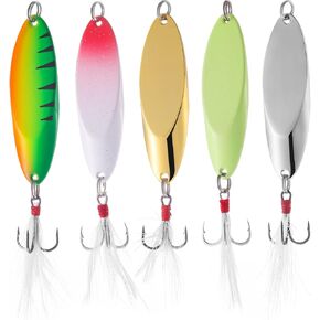 Fishing Lures Trout Lures Fishing Spoons Lures, Treble Hooks Fishing Spoons Hard Metal Spoon Lures Spoons for Huge Distance Cast Saltwater Freshwater Fishing for Trout Pike Bass 5-01