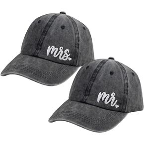 2PCS Mr and Mrs Hats for Men Women, Adjustable Wash Cotton Baseball Cap, Set Wedding Gifts for Couples