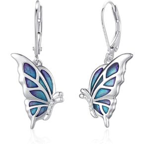 Butterfly Half Dangle Earrings for Women 925 Sterling Silver Butterfly Dangle Earrings Abalone Sliver Butterfly Drop Jewelry Birthday Gifts for Girls