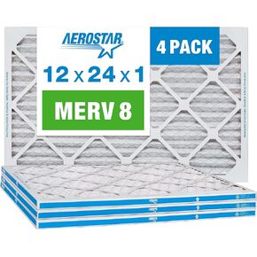 Aerostar 14x24x1 MERV 8 Pleated Air Filter, AC Furnace Air Filter, 4 Pack (Actual Size: 13 3/4"x23 3/4"x3/4"), White