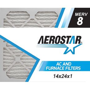 Aerostar 14x24x1 MERV 8 Pleated Air Filter, AC Furnace Air Filter, 4 Pack (Actual Size: 13 3/4"x23 3/4"x3/4"), White