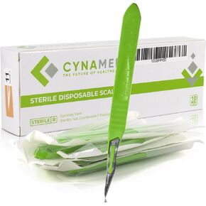 CYNAMED # 24 Disposable Scalpel with Plastic Handle - Sterile Single Blade Razor for Dermaplaning, Dissection, Podiatry, Professional Grooming, Acne Removal - Surgical Stainless Steel Tool - Box of 10