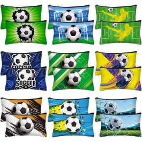 Sweetude 18 Pcs Soccer Gifts Soccer Makeup Bag Toiletry Travel Storage Soccer Accessories for Girls with Zipper Cosmetic Bags Portable Cosmetic Pouch for Soccer Lovers Players Team Fans Teens, 9 Style